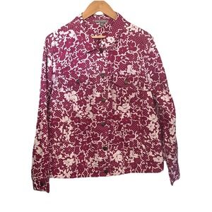 Jessica London Women's 24W Fuschia & White Floral Denim Jacket with Four Pockets
